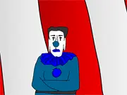 Screenshot from Ghost Motel 4 online game showing Joseph and Tabitha outside a circus tent with a clown, point and click adventure on PlayArcadeHub