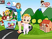 A screenshot of the Candies for U Baby game showing the baby girl in a doctor's clinic getting treatment for an injury before going out to buy a candy.
