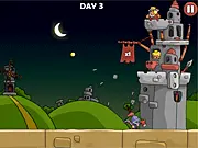 The Power of Love online idle game screenshot, knight smashing a castle wall on PlayArcadeHub