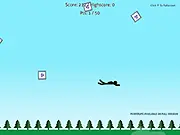 Screenshot of Fly and Smash game, featuring a black stickman character mid-air, about to crash into a platform to score points.