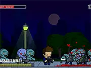 Screenshot of Zombocalypse Survival Online free game showing the main character shooting a gun and swinging a machete at a large horde of attacking zombies.
