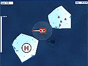 North Pole Chopper free online game screenshot showing a helicopter collecting gifts near Santa's sleigh