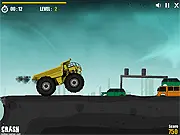 Screenshot of Crushing Cars free online game showing a large construction truck driving over and crushing a small car