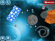 Cluck-O-Nauts gameplay screenshot, showing a chicken navigating space physics puzzle blocks and eggs
