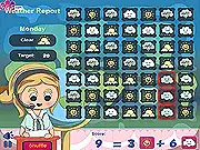 Weather News free online puzzle game screenshot, matching weather icons (sun, rain, cloud), Match-3 game on PlayArcadeHub