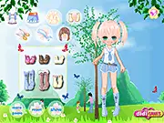 Play Arbor Day Dressup game free online, nature-themed clothes and accessories, Melissa fashion game, free dress-up game on PlayArcadeHub