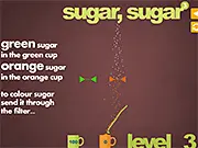 The main screen of Sugar, Sugar 3 showing lines drawn to guide the sugar stream into the designated cups in the free puzzle game.