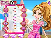 Screenshot of Ashlynn Ella Makeover game showing the Ever After High character receiving a beauty treatment with new makeup and glamorous hairstyle options.