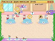 Dessert Dine free online game screenshot, cute lamb serving cake and ice cream to animal customers, time management game on PlayArcadeHub