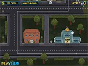 Screenshot of the Super Sneak stealth game showing a character moving quietly toward a bank vault while avoiding police patrol cones.