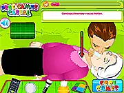 First Aid for Stroke educational game graphic, grandmother and grandson on a park bench, learning stroke symptoms