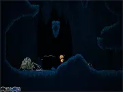 Spiderling game graphic showing a small spider swinging on a white web over a dark chasm
