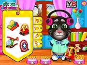 Talking Cat Babies Care online game, two cute cartoon kittens, dressing up and feeding a cat
