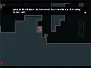 Gameplay screenshot of Neko-Pakku Crash! Online, showing the small cat-like alien Neko jumping over broken machinery inside the wreckage of a crashed spaceship.