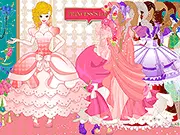 Woman modeling an elegant floor-length gown in the free online fashion game Bridesmaid Dresses