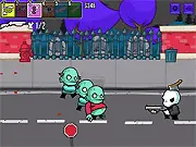 Free online zombie shooter game Infernal Mess on PlayArcadeHub, top-down view of a player shooting the undead with an upgraded gun