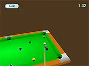 The cue ball breaking the rack of colored billiard balls in the 3D online game Speed Pool 3D.