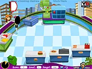 Top Floor Restaurant game screen showing a busy dining room with a server rushing to customer tables