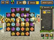 Matching ancient Greek artifacts, stones, and coins in the Athens Treasure Match 3 puzzle game online to save the empire