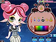 Little Monster Avatar Creator Online game screenshot - A green, cartoon monster avatar with large eyes and funny clothes being customized by a player, free character creation game.