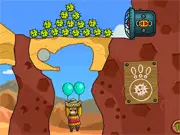 Amigo Pancho 6 online game screenshot, solving a physics puzzle to protect balloons from spikes and explosives