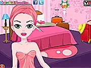 Spring Wedding Makeover game screenshot - A beautiful bride in a white wedding gown, veil, and elegant makeup, standing in a sunny outdoor spring setting, free online bridal dress up game.