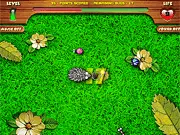 The hungry hedgehog character from Hungry Hedg, featured in the platformer game environment, close to a bug.