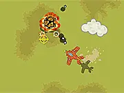 Screenshot of Tech War free online game showing a fighter jet firing missiles at enemy ground targets
