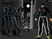 Screenshot of Batman Costumes free online dress-up game showing Batman in a selectable hero suit and mask