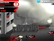 Decimated free shooting game screenshot showing a soldier defending a barricade from enemies with various guns