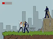 Screenshot of Recall, a free online psychic action game showing the hero Liss using her mind-controlled knives against enemies in a futuristic level