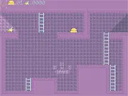Screenshot of Dungeon Treasure Grab Online, an arcade game showing a character collecting gold coins and climbing a ladder in a dungeon setting