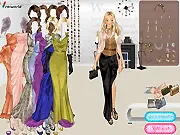Elegant evening dress designer game, featuring champagne, purple, and gold silk gowns with diamond inlay