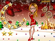 Play Christmas Becky free online dress-up game screenshot. Becky in a winter wonderland themed party outfit. PlayArcadeHub.
