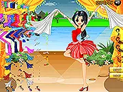 Christmas Aleena free online dancer dress-up game screenshot. Aleena preparing for her Christmas party dance performance. PlayArcadeHub.
