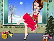 A young woman named Lara wearing a glamorous Christmas party dress and festive accessories in the dress up game