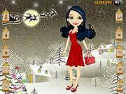 The Christmas Diana dress up game screenshot showing a young woman wearing a glamorous, festive red dress and accessories