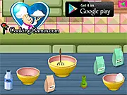 Gameplay screenshot of American Pancake, a free online cooking simulation game showing the process of mixing batter and cooking pancakes on a griddle.