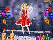 The Christmas Rosa dress up game featuring a young woman named Rosa wearing a festive holiday outfit and smiling