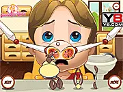 Gameplay screenshot of Royal Baby Nose Doctor, a kids simulation game showing medical tools used to treat the nose of a royal toddler.