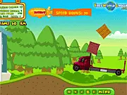 Cargo Master 2 free online game screenshot showing a truck driving over hills with cargo in the back and a crane mechanism