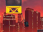 Final Ninja game screenshot showing the ninja Takeshi using his grappling rope to swing across a deadly laser grid in a futuristic complex