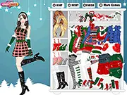 Colorful Christmas free online dress-up game screenshot. Amy wearing a vibrant, colorful holiday-themed outfit. PlayArcadeHub.