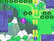 Gameplay screenshot from Fat Cat, an online puzzle shoot-'em-up showing the owl and the pussy cat characters in a frantic arcade level.