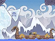 Icebreaker puzzle game screen showing a Viking trapped in ice that needs to be sliced to reach the longboat