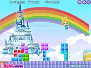 Elsa Rainbow Island Square free online game, princess Elsa solving a magic sliding puzzle on a colorful rainbow island