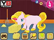 Unicorn Care free online pet simulation game, player feeding and grooming a cute white unicorn