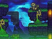 Graveyard Shift game screenshot showing a lone character with a gun and shield defending against pixel-art zombies and monsters in a graveyard.
