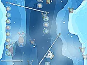 Cold Storage game screenshot showing a tiny hero performing a jump or climb maneuver inside a massive kitchen or larder.