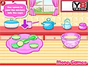 Easter Cupcakes Chef game screenshot showing a decorated cupcake with colorful frosting and Easter candy, alongside a cartoon chef providing cooking instructions - Free Online Cooking Game